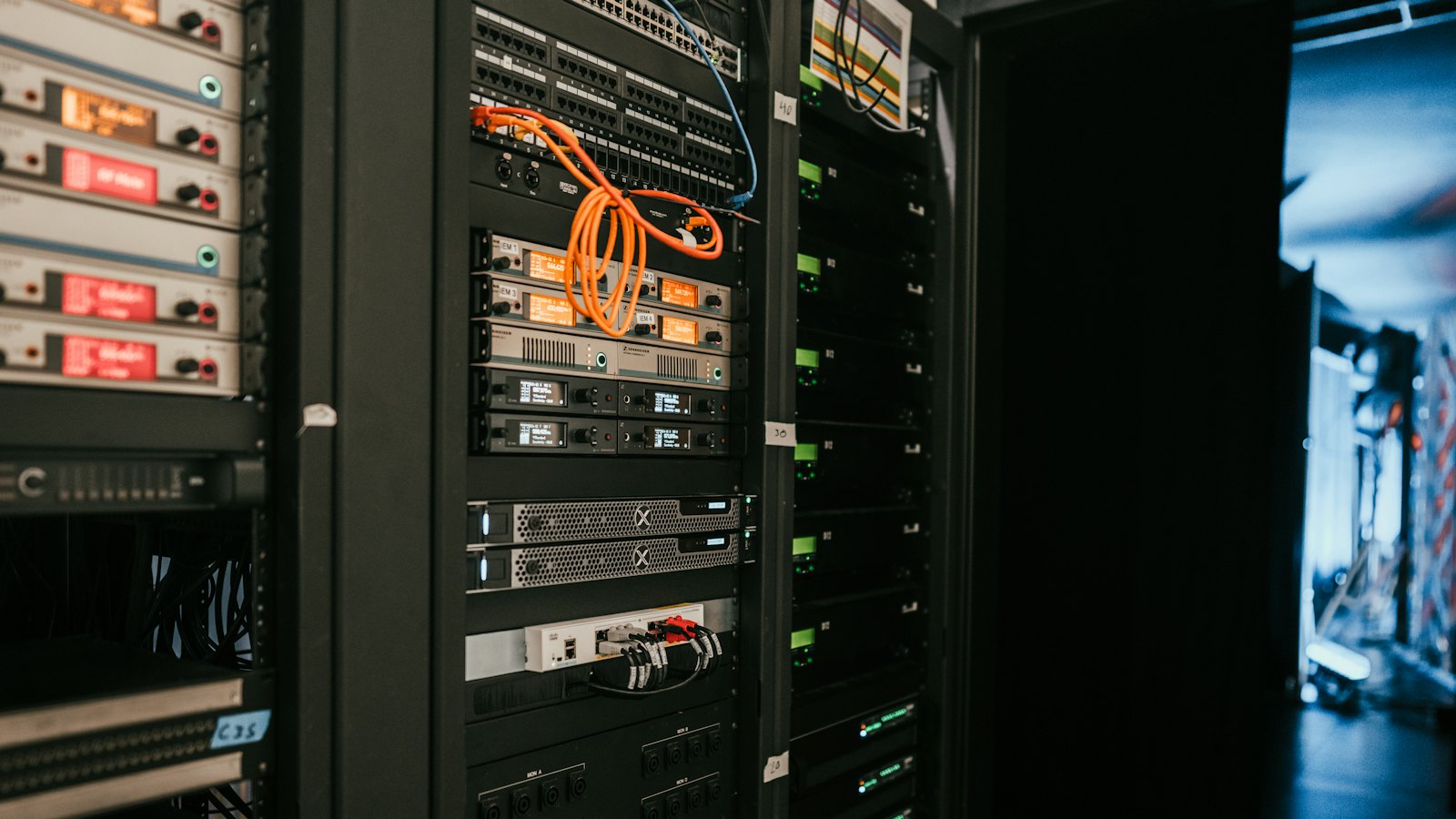 Rack of web hosting servers